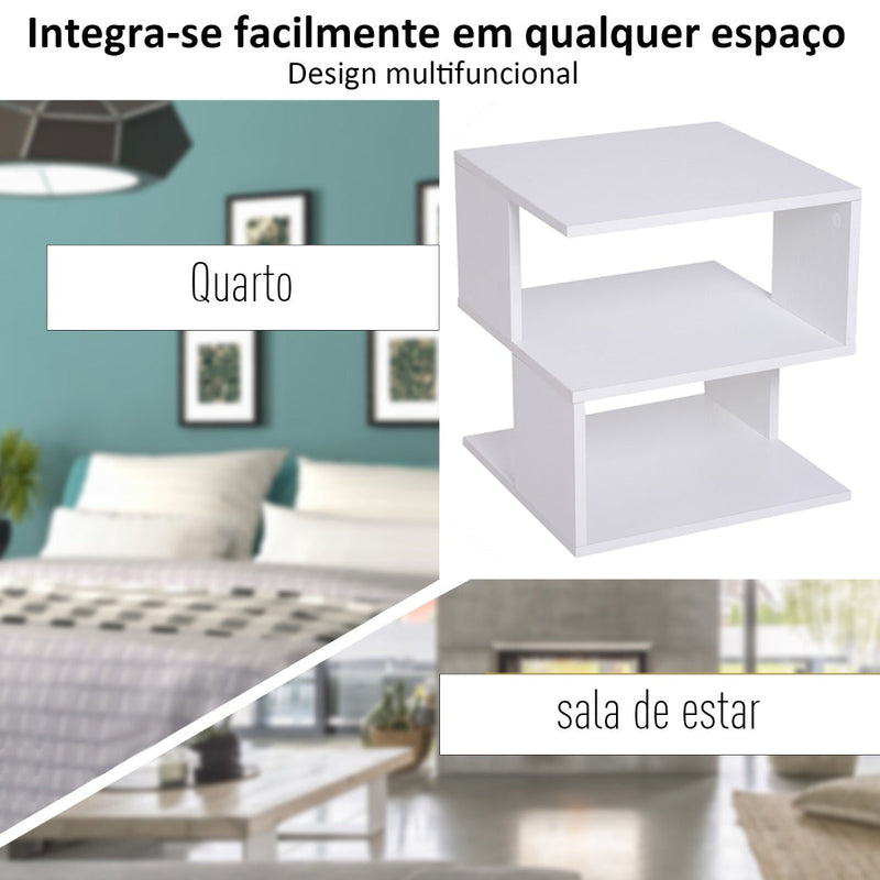 Mesa de Cabeceira Mesa de Café Auxiliar 2 Níveis 40x40x43 cm Branco