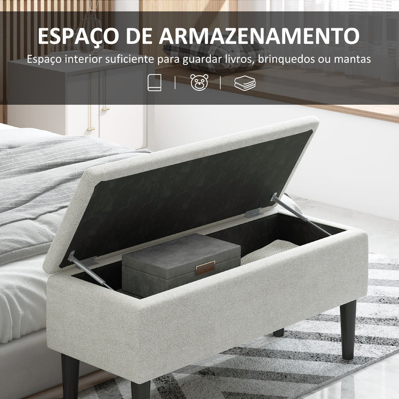 Banco de Armazenamento Dormitório Banco de Armazenamento Capacidade 47L Tampa Abatível e Pés de Madeira de Borracha Carga Máxima 120 kg 95x38x45 cm Bege