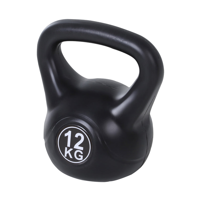 Peso Russo de 12 kg Kettlebell Preenchido de Areia com Punho Largo e Antiderrapante para Trenos em Casa e Ginásio 27x21x31 cm Preto