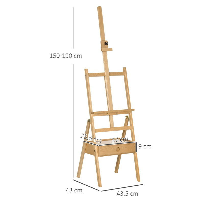 Cavalete de Pintura para Telas de até 92 cm Cavalete de Madeira com Gaveta e Altura Ajustável Cavalete de Pintura com Estrutura em H 43,5x43x150-190 cm Madeira