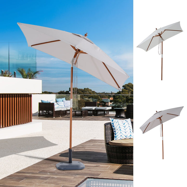 Guarda-sol 200x150x230 cm de Bambu Madeira para Jardim Terraço Pátio Praia Dois Tectos Ângulo Inclinável Rectângulo de 38mm Crema