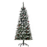 Árvore de Natal Artificial 150cm Ignífugo com 408 Ramos 28 Bagas 24 Pinhas Folhas de PVC e Suporte Metálico Decoração de Natal para Interiores Verde