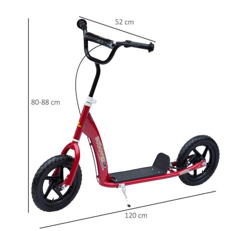 Trotinete para Crianças acima de 5 anos Scooter de 2 Rodas Grandes de 12 Polegadas com Freio e Guidão Ajustável em Altura Carga Máx. 100kg 120x52x80-88cm Vermelho