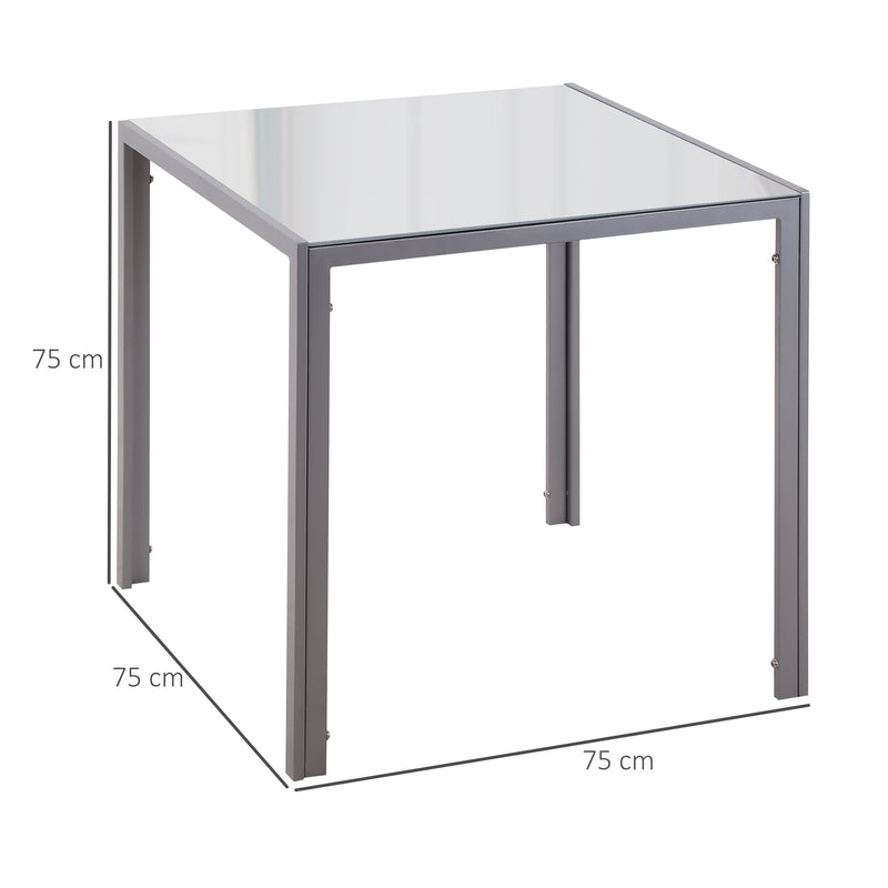 Mesa de Sala de Jantar de Cristal Mesa de Cozinha Quadrada para 4 Pessoas com Pés de Metal 75x75x75cm Cinza