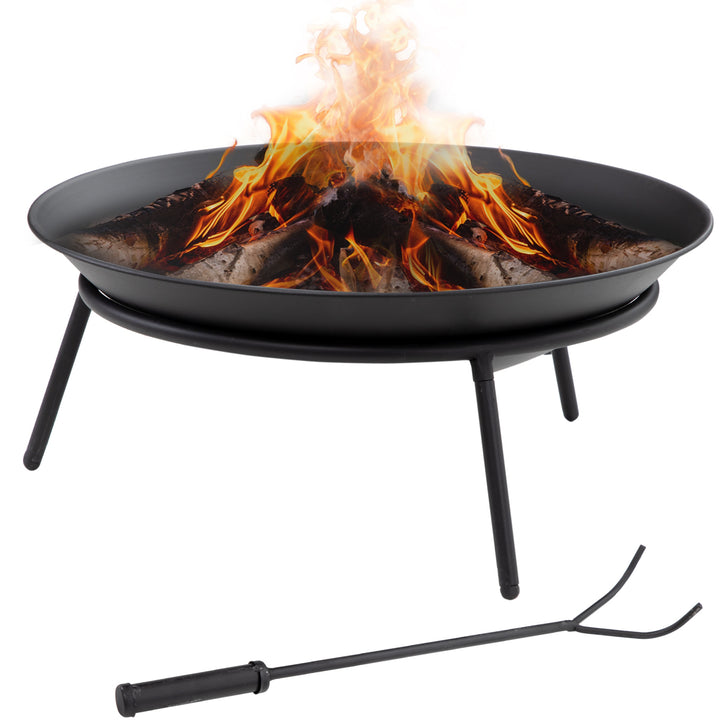 Braseiro de Exterior Braseiro de Metal com Atiçador para Varanda Campismo Ar Livre Ø47x21 cm Preto