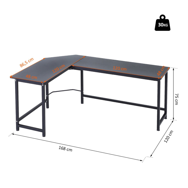 Mesa de escritorio Área de trabalho do PC Escritório mesa de canto do formulário L 168x120x75cm Armação de aço