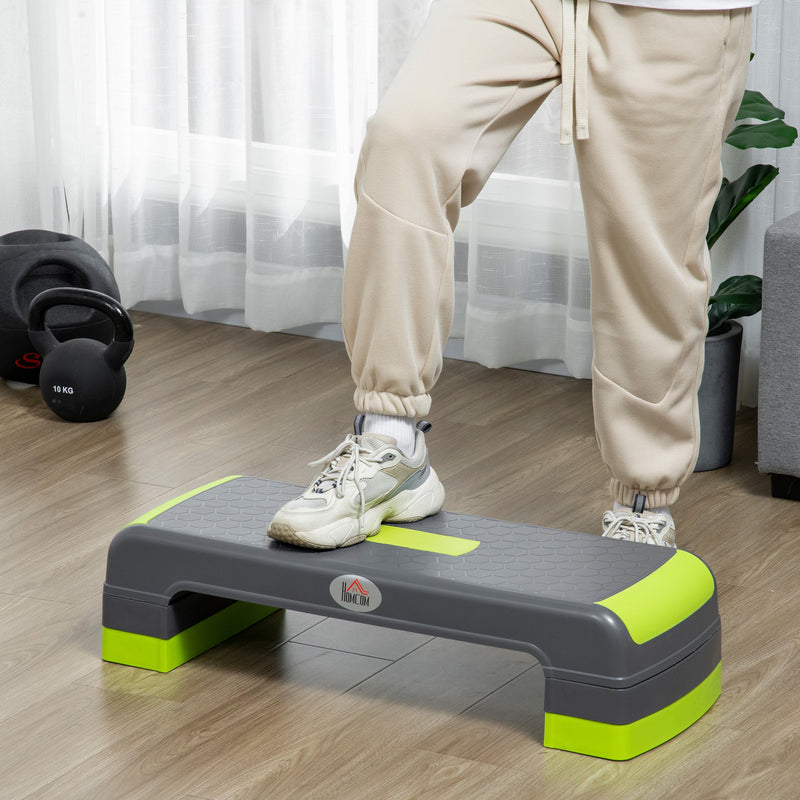 Plataforma Step Fitness Step de Aeróbico com Altura Ajustável de 10/15/20cm Plataforma de Exercício em Casa Ginásio Oficina Carga 150kg 78x28x20cm Verde e Cinza