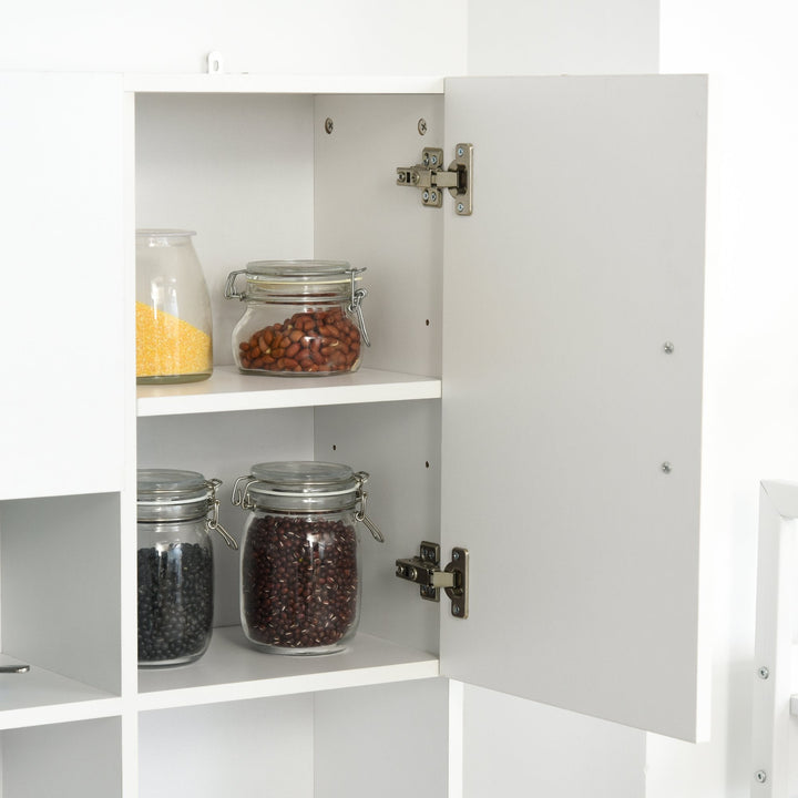 Armário de Cozinha Armário Alto com 3 Gavetas 4 Portas Prateleiras Interiores Ajustáveis e Pés Elevados Móvel Auxiliar para Sala de Jantar Sala de Estar 100x39,5x183,5cm Branco