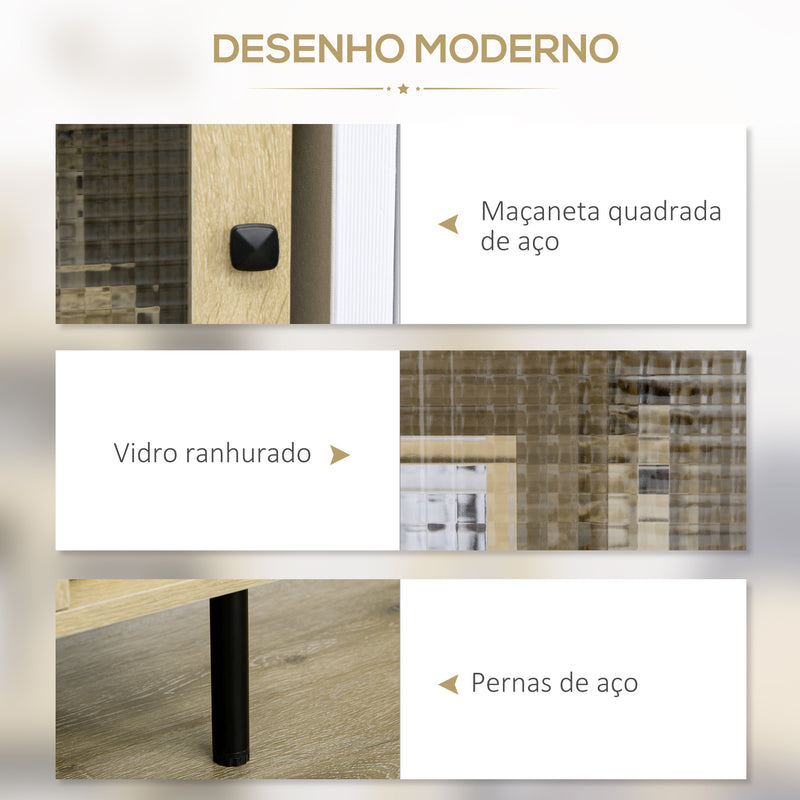 Estante para Livros Armário para Livros com 3 Portas de Vidro Armazenamentos Abertos e Pés de Aço para Sala de Estar Escritório Estúdio 60x40x120cm Madeira