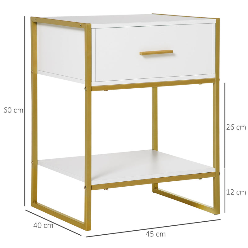 Mesa de Cabeceira Mesa Auxiliar com 1 Gaveta e Prateleira de Armazenamento para Dormitórios Sala de Estar Escritório Estilo Moderno 45x40x60cm Branco