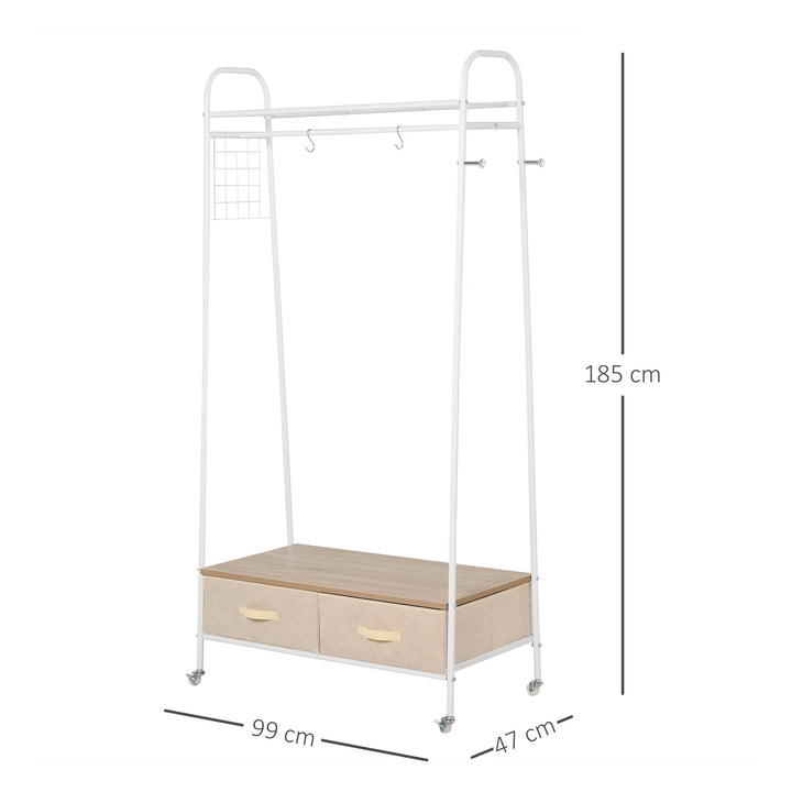Cabide para Roupa com Varão Prateleiras, Gavetas para Organizar Roupa, Malas, Sapatos 99x47x185cm