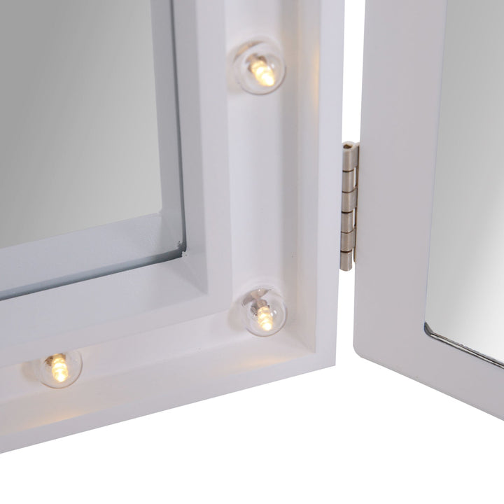 Espelho de Maquilhagem com Luz LED Dobrável Espelho Triplo de Mesa Presente Original para Mulher, 73x53,5x4,5cm
