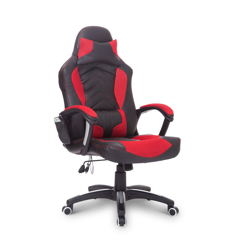 Cadeira de Escritório Gaming inclinável e Giratória com 6 Pontos de Massagem e Aquecimento - 68x69x108-117 cm