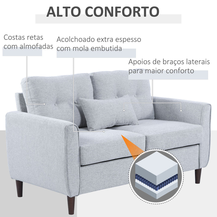Sofá de 2 lugares Poltrona de dois lugares para sala de estar com almofadas e assento acolchoado fronha lavável 140x78x83 cm cinza claro