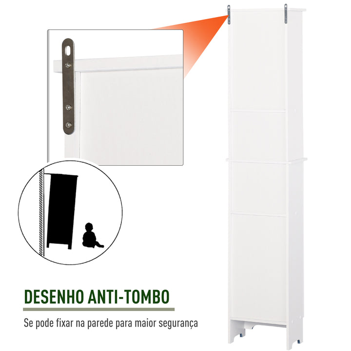 Coluna Casa de Banho com 1 Porta 3 Prateleiras Abertas e Prateleira Interior Ajustável Móvel Auxiliar de Armazenamento para Sala de Estar Dormitório 34x20x165cm Branco