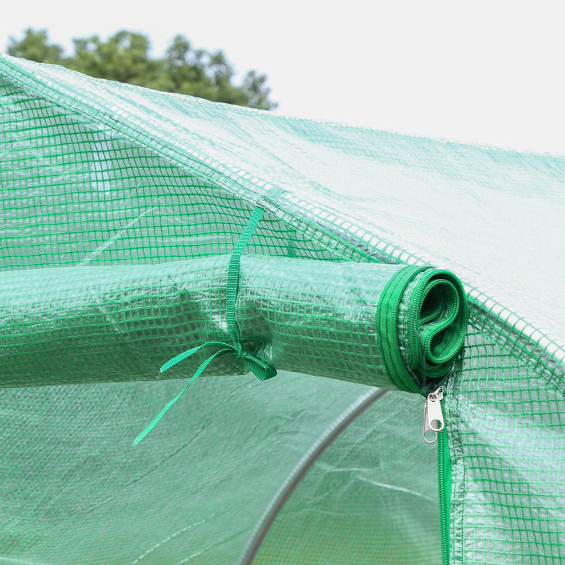 Estufa de Jardim 400x200x200cm Tipo Túnel com 6 Janelas Transpiráveis e Portas Enrolável com Zíper para Cultivo de Plantas e Verduras Verde