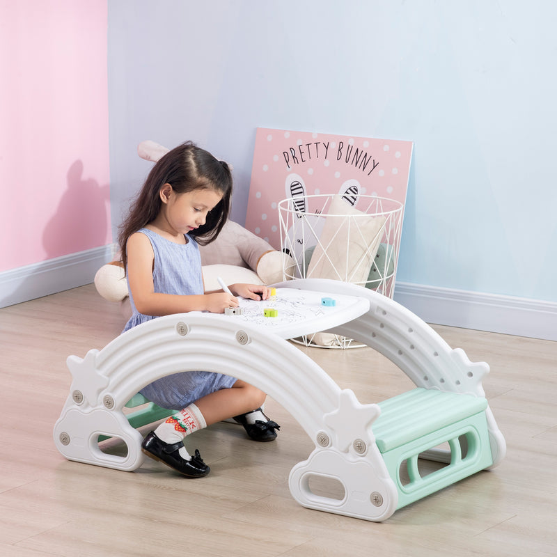 Baloiço 2 em 1 para Crianças acima de 18 Meses Mesa e Cadeira Infantil com Apoio para Braços Carga Máxima 50kg por Assento para Interiores 100x54x42cm Cinza