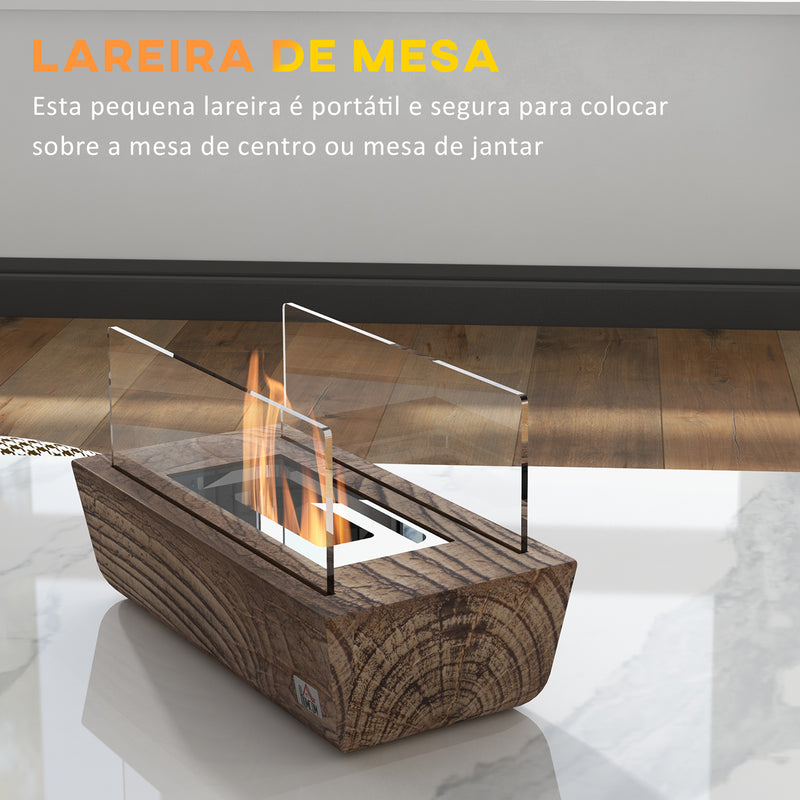 Lareira de Bioetanol de Mesa Capacidade 150 ml 1000BTU/Hr Combustão de 45 Minutos Lareira de Bioetanol para Interior 5-8 ? Lareira de Bioetanol de Aço Inoxidável 33x16x18 cm Carvalho