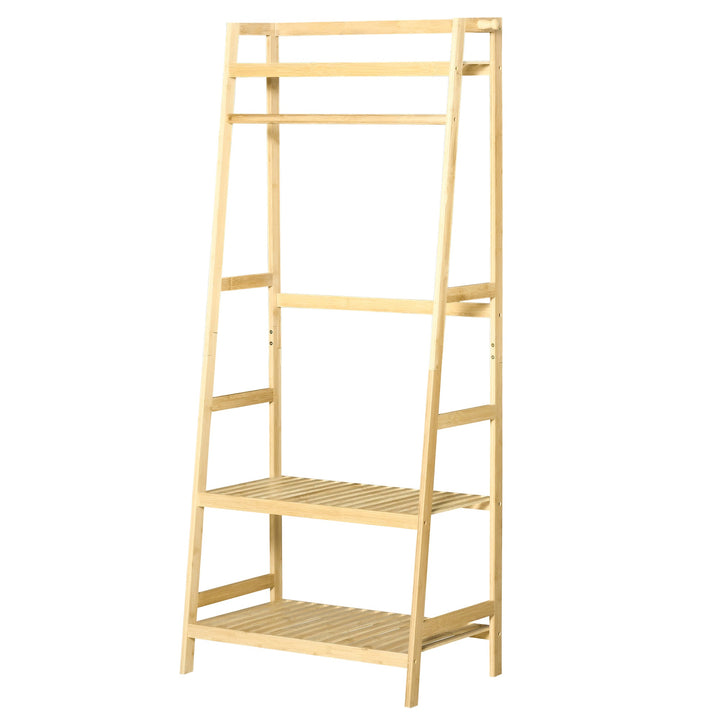 Charriot de Pé de Bambú Charriot com Prateleira de 3 Níveis com Barra e Cabide Lateral para Roupas Bolsas para Dormitório 70x42x164cm Natural