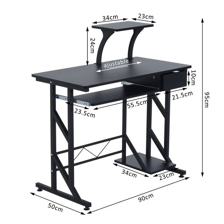 Secretária para Computador Preto Madeira MDF, Ferro 90x50x95 cm