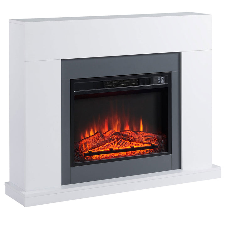 Lareira Elétrica 1800-2000W com Controle Remoto Chama Ajustável Termostato Temporizador Semanal e Proteção contra Superaquecimento 113x26,6x87,5cm Branco