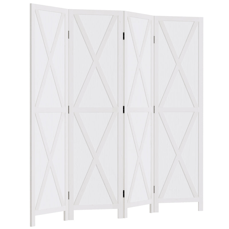 Biombo de 4 Paineis Separador de Ambientes Dobrável 182x170cm Divisória para Espaços de Madeira Decoração Elegante para Dormitório Sala de Estar Branco