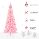 Árvore de Natal Artificial Altura 180cm Ignífugo com 618 Ramos 300 Luzes LED IP20 Folhas de PVC Abertura Automática Base Dobrável e Suporte Metálico Decoração de Natal para Interiores Rosa