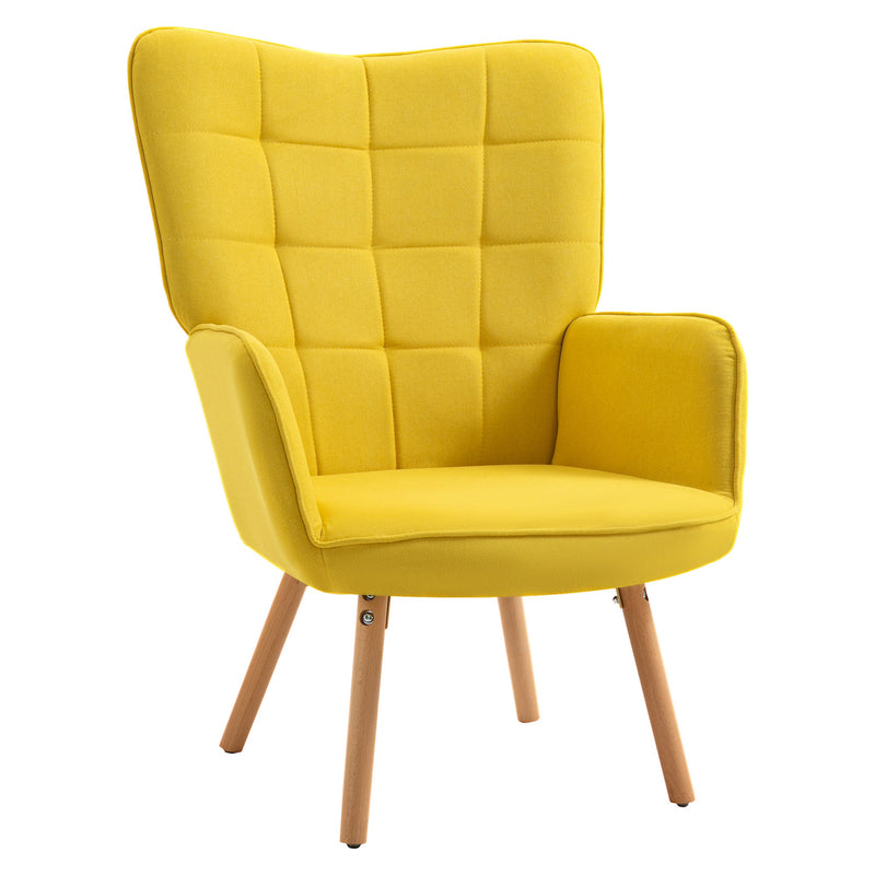 Poltrona de Sala de Estar Moderna Poltrona com Encosto Alto Apoio para os Braços Tecido de Linho e Pés de Madeira de Haya para Sala de Jantar Cozinha 71x68x101cm Amarelo