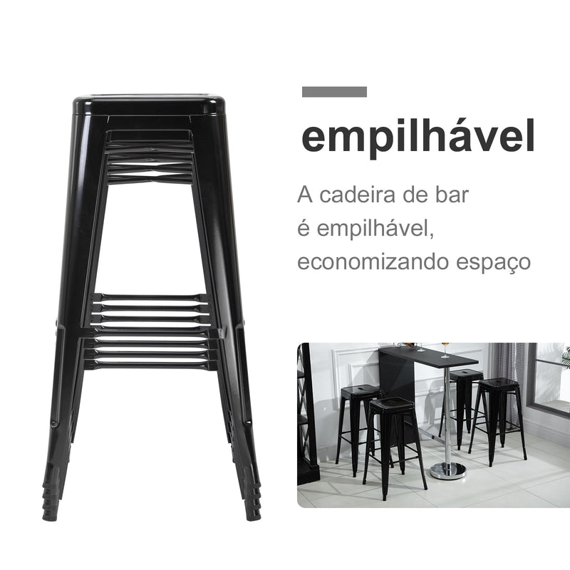 Conjunto de 4 Bancos Interiores e Exteriores de Metal Estilo Industrial 43x43x76 cm