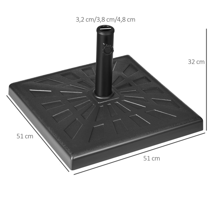 Base para Chapéu de Sol de Resina 19 kg Base para Chapéu de Sol com Mastro de Ø32/38/48 mm para Jardim Varanda Pátio 51x51x32 cm Preto