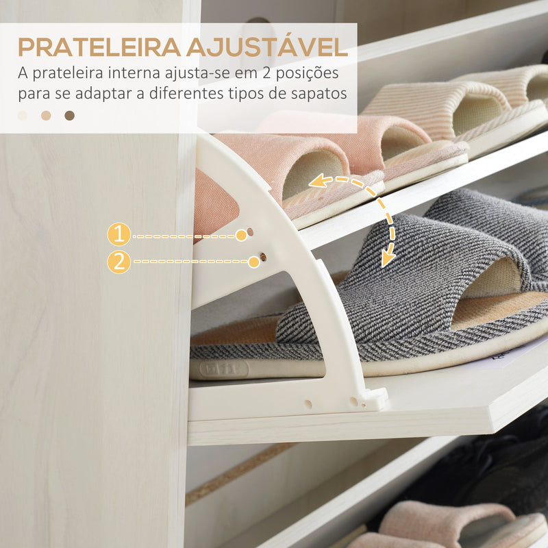 Sapateira Moderna Armário para Sapatos com 3 Gavetas Abatíveis para 12 Pares de Sapatos e Prateleira Ajustável para Corredor Entrada 70x23,5x122cm Branco e Madeira