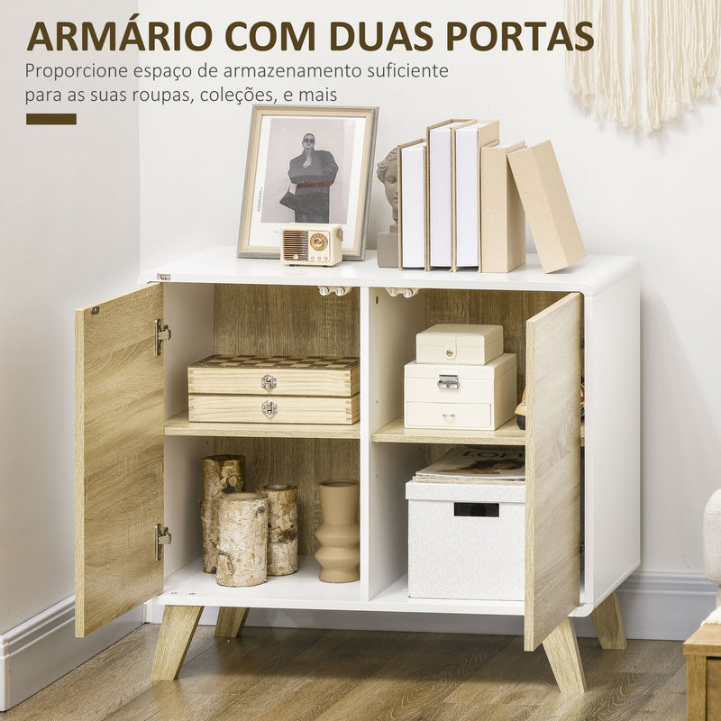 Aparador de Sala de Estar Moderno Buffet de Sala de Jantar com Portas de Abertura a Pressão e Prateleiras Ajustáveis para Dormitório 80x40x70cm Branco e Carvalho