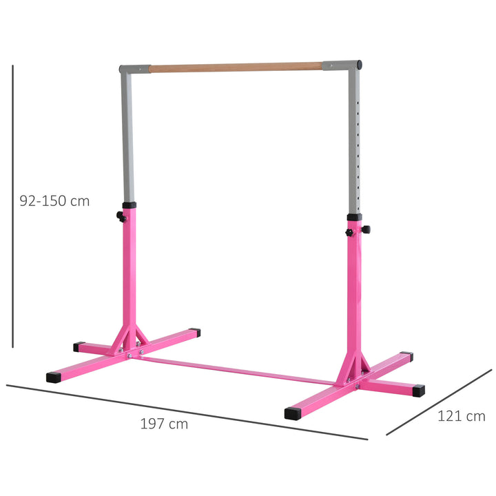 Barra de Ginástica para Crianças acima de 3 Anos Barra de Treino com Altura Ajustável 92-150 cm Barra Horizontal de Ginástica Carga 75 kg 197x121x150 cm Rosa