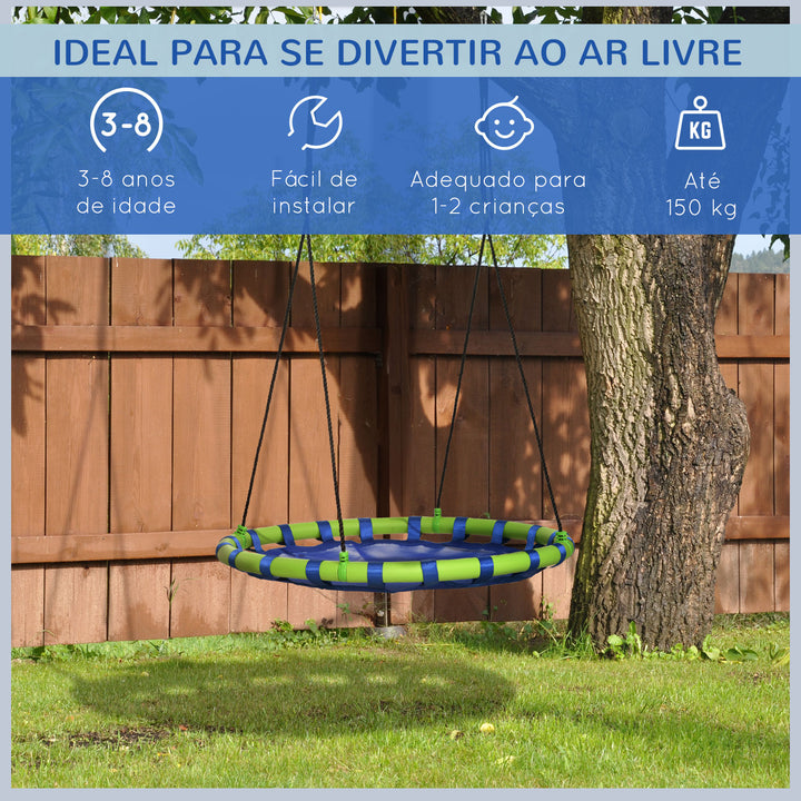 Baloiço Infantil Ninho com Altura Ajustável Baloiço Redondo para Crianças de 3-8 Anos Carga Máxima 150 kg para Exterior Ø100x120-180 cm Azul