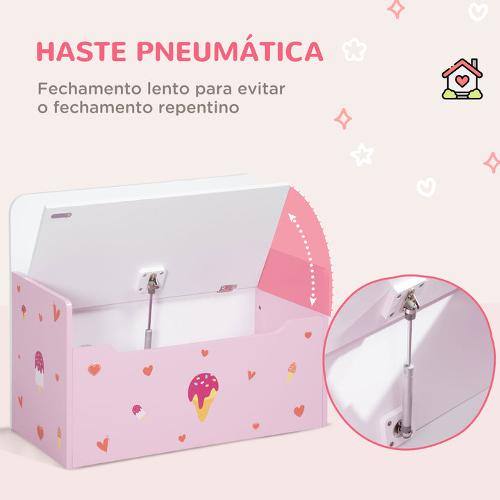 Baú Infantil 2 em 1 Baú de Armazenamento Organizador de Brinquedos para Crianças acima de 18 Meses com Tampa de Fechamento Seguro para Dormitório Sala de Jogos Carga 50kg 60x30x50cm Rosa