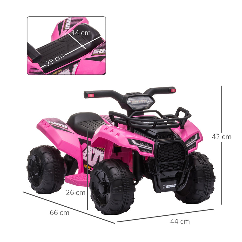 Quadriciclo Elétrico para Crianças de 18-36 Meses Veículo Elétrico a Bateria 6V Infantil com Faróis LED Velocidade 2km/h 66x44x42cm Rosa