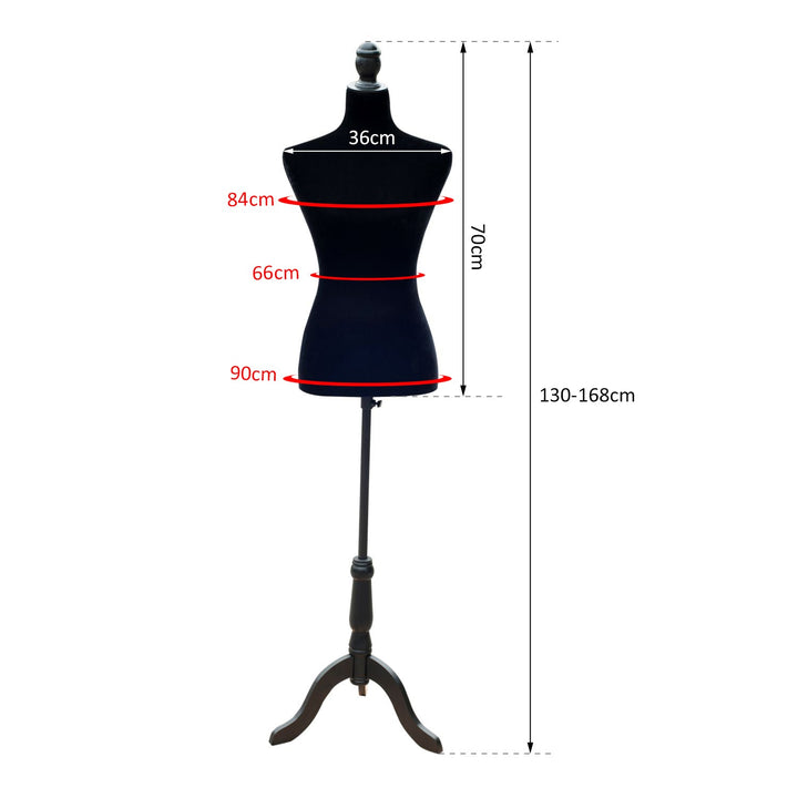 Manequim Feminino de Costura Busto de Senhora para Modistas Exibição Negro Altura Ajustável a 130-168cm