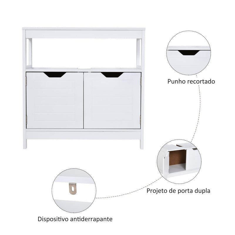 Armário Sob Lavatório com Prateleira Anti-Inclinação 60x30x60 cm Branco