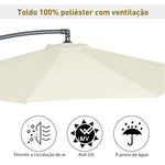 Guarda-sol de jardim com 3 m de diâmetro Sistema de abertura e fechamento usando bobina 300x260cm Creme Branco