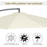 Guarda-sol de jardim com 3 m de diâmetro Sistema de abertura e fechamento usando bobina 300x260cm Creme Branco