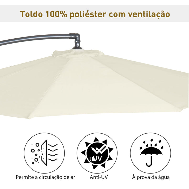 Guarda-sol de jardim com 3 m de diâmetro Sistema de abertura e fechamento usando bobina 300x260cm Creme Branco