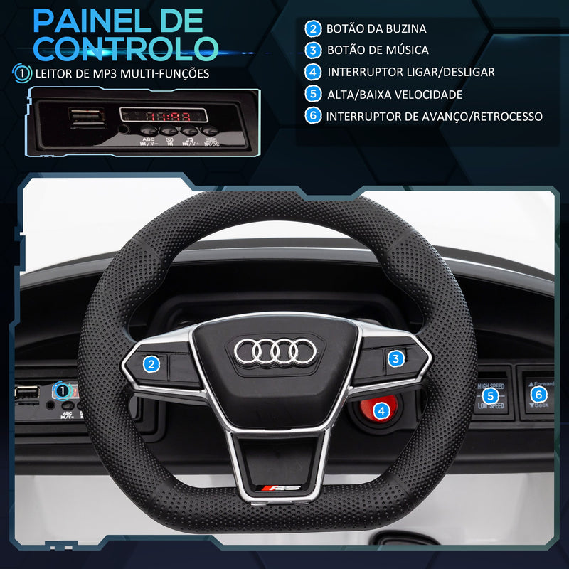 Carro Elétrico AUDI RS E-Tron GT para Crianças de 3-6 Anos Carro de Bateria 12V com 2 Motores Controlo Remoto Faróis LED Buzina Música USB e Abertura de Porta 3-5km/h 103x58x41cm Branco