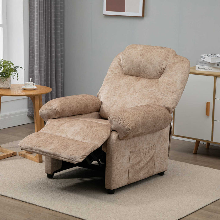 Poltrona Relax Reclinável Poltrona para Sala de Estar com Apoio para os Pés Retrátil Encosto Alto Bolso Lateral Acolchoado Grosso 96x91x108cm Bege