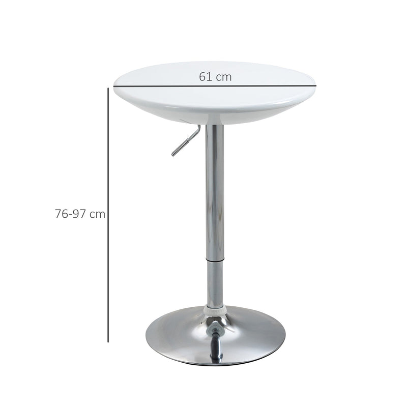 Mesa de Bar com Altura Regulável Giratória 360° com Base Redonda Mesa Alta de Aço Moderna para Cozinha Sala de Jantar Cafeteria 61x61x76-97cm Branco