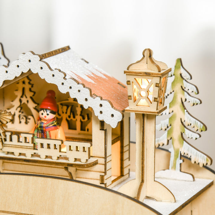 Calendário de Advento de Natal com Luzes LED e 24 Gavetas Decoração de Natal Modelo de Trenó 45x10x31cm Madeira Natural
