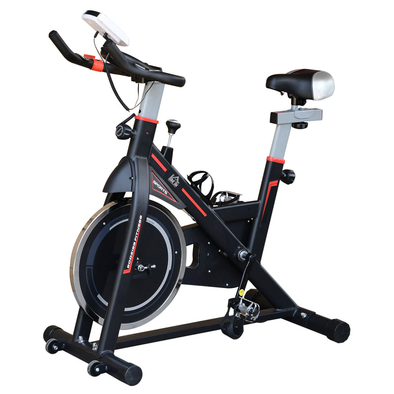 Bicicleta Estática com Resistência Ajustável Bicicleta Fitness com Volante de Inércia de 8kg Ecrã LCD Assento e Guiador Ajustáveis Suporte para Tablet 103x48x115cm Preto