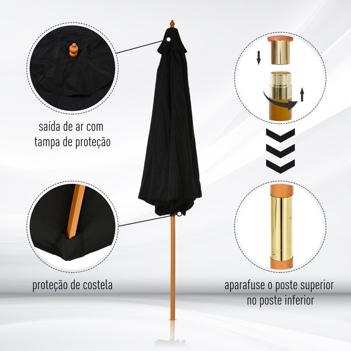 Guarda-sol para cafeteria e jardim ajustáveis e fáceis de transportar F300x250 cm Preto