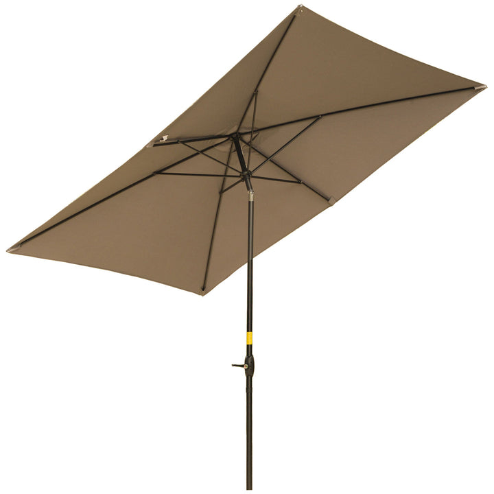 Chapéu de Sol de Jardim 200x300x248 cm Proteção UV50+ Chapéu de Sol de Alumínio Inclinável com Teto de Ventilação e Manivela para Terraço Varanda Exterior Café