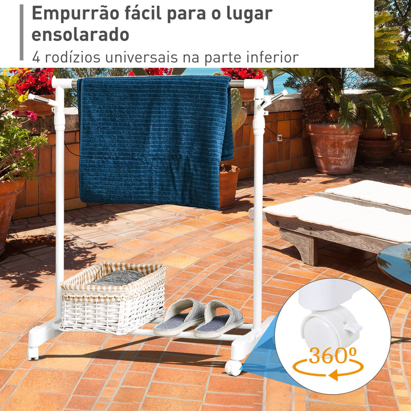 Cabide de barra padrão ajustável Portátil com rodas 68.5x42x87-145 cm Branco Prata