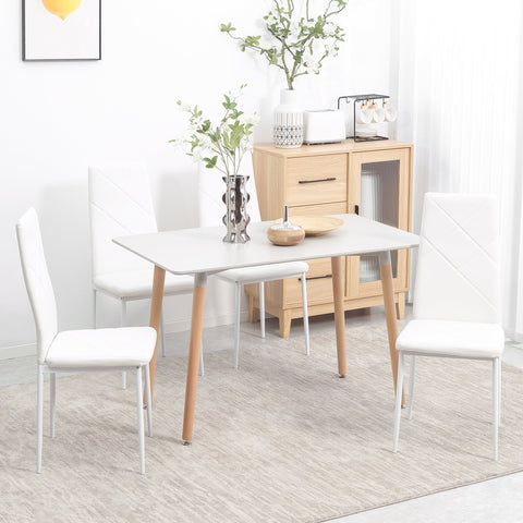 Conjunto de 4 Cadeiras de Sala de Jantar Estofadas em Couro Sintético Cadeiras de Cozinha com Encosto Alto e Pés de Aço Carga Máxima 120kg 41x50x97cm Branco